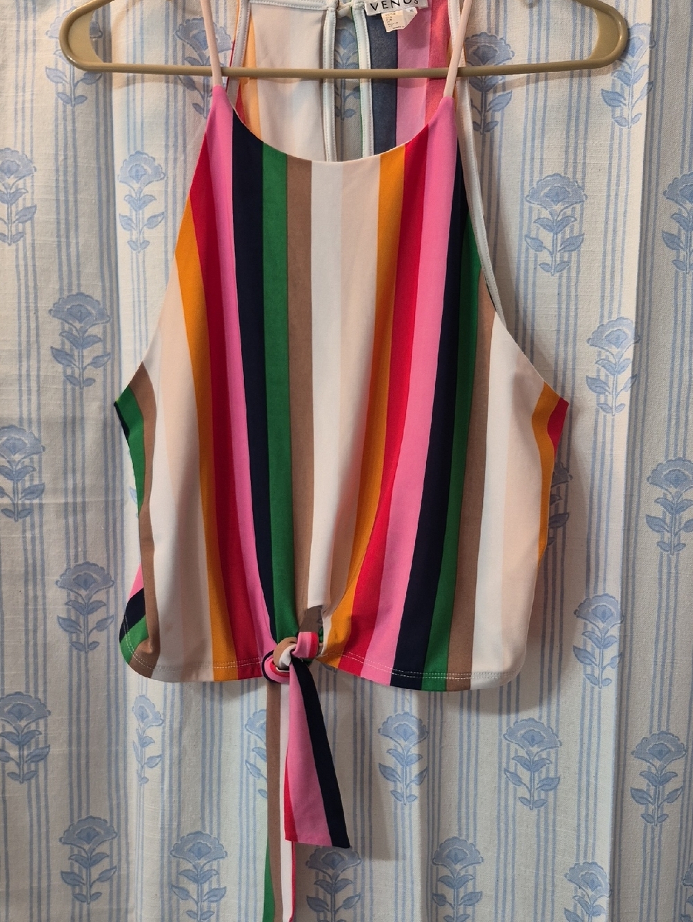 Venus Colorful Stripe Halter Tank Tie Crop Top Sz XL